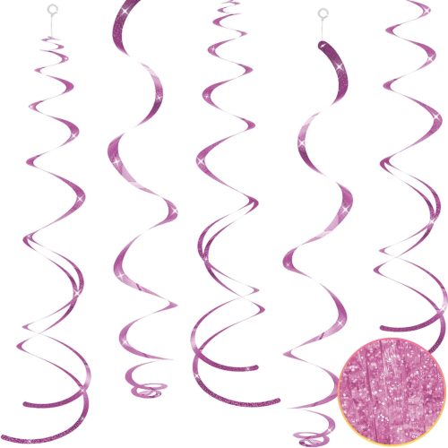 1 30 pcs Pink Hanging Swirls Decorations Swirl Party Decorations Plastic Party Streamer for Ceiling, 26"