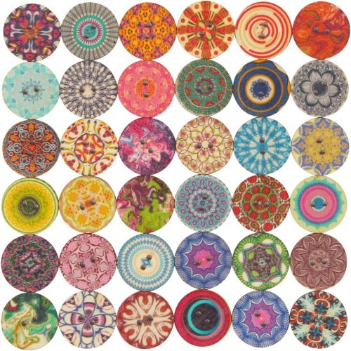 1 100pcs Mixed Random Flower Painting Round 2 Holes Wood Wooden Buttons for Sewing Crafting 20mm