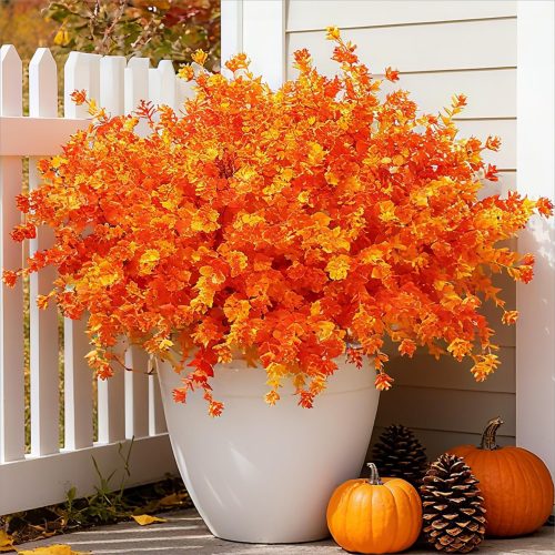 1 Ivydale Artificial Flowers for Outdoor Spring Decoration, 12 Bundles Eucalyptus Fake Plants UV Resistant, Faux Flowers Plastic Greenery Bushes Shrubs for Home Porch Outside Decor (Fall)