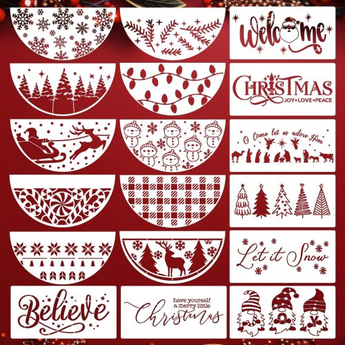 1 Christmas Stencils for Painting on Wood 12" Christmas Stencils for Crafts Reusable Xmas Holiday Stencil for Door Mats Round Hanger Fabrics Decor
