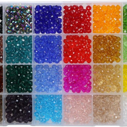 1 Shapenty 24 Colors 6mm Decorative Hand Briolette Faceted Rondelle Crystal Glass Beads with Hole for DIY Craft Bracelet Necklace Jewelry Making, 1200 Pieces/Box