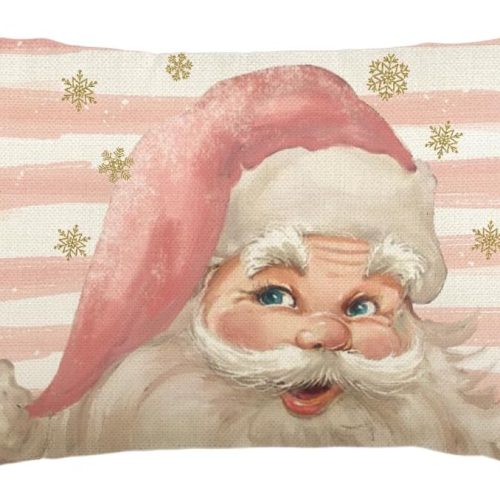 1 AVOIN colorlife Pink Santa Claus Stripes Throw Pillow Cover, 12 x 20 Inch Pink Christmas Cushion Case Decoration for Sofa Couch