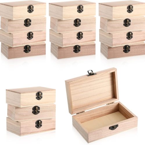 1 Yookeer 16 Pieces Unfinished Wooden Boxes with Hinged Lid Bulk Wood Box for Crafts Rectangle Keepsake Front Clasp Wooden Storage for Crafts Paint DIY Hobby Jewelry Arts, 6 x 3.7 x 2 Inch