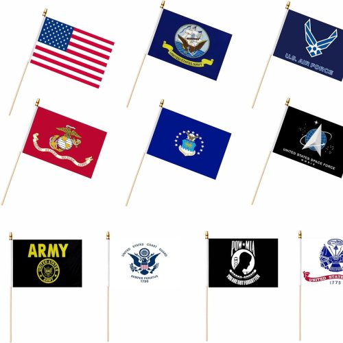 1 20 Pack Military Flag Set Small Mini Army Armed Forces All Branches Handheld Flags on Wooden Stick for Veterans Day,Memorial Day,US Fourth of July Decorations,5x8 Inch