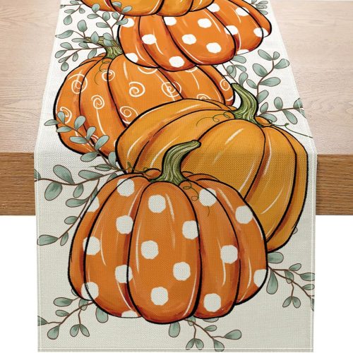 1 Fall Table Runner 12 x 72 Inch – Thanksgiving Table Runner for Autumn Table Decor, Farmhouse Burlap Runner for Dining Room or Kitchen, Pumpkin Runner for Fall Table Decorations