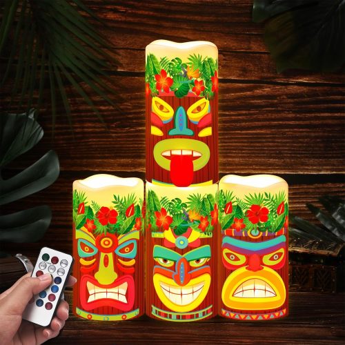 1 Baquler 4 Pcs Halloween Day of The Dead Flameless Candles Dia De Muertos Decor Sugar LED Battery Operated Skull Candles with Remote Mexican Candle for Day of The Dead Halloween Decor