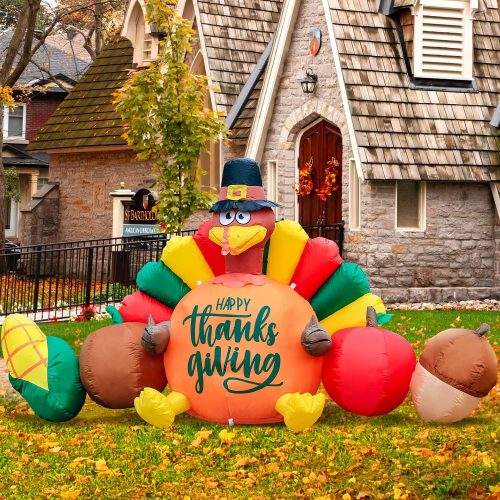 1 DomKom 8FT Thanksgiving Inflatables Decorations, Turkey and Vegetables Blow Up with LED Lights for Autumns Fall Happy Thanksgiving Festival Outside Indoor Outdoor Lawn Holiday Décor Harvest.