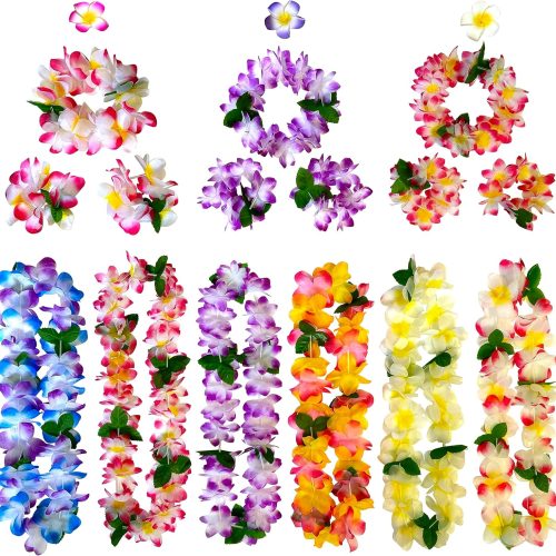 1 18 Counts Hawaiian Leis, Flower Hair Clip, Headbands and Wristbands, Perfect Luau Party Supplies for Summer Beach Vacations, Essential Party Decorations for Birthday, Graduation, and Wedding