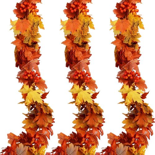 1 3pcs Fall Garland Maple Leaf Garland, 6 Ft/Piece Artificial Maple Leaves Hanging Vine, Thanksgiving Christmas Decor(3)