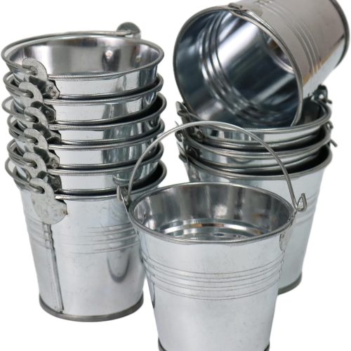 GIFTEXPRESS 12 Pack Mini Metal Buckets with Handles, Small Galvanized Tin Pails for Party Favor, Succulent, Wedding