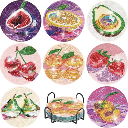 askkqtx 8 Pcs Gnome Diamond Art Coasters Kits with Holder, Gnome Coffee Diamond Painting Coasters Kits for Adults, DIY 5D Diamond Dots Small Mini Kit Full Drill Art Craft Supplies 4X4 Inch