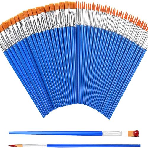 Small Paint Brushes Bulk, 60 Pcs Flat Tip Round Acrylic Paint Brushes, Nylon Hair Craft Paint Brushes for Kids, Paint Brushes for Acrylic Painting Oil Watercolor Canvas Face Painting