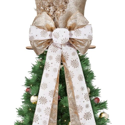 Poen Christmas Tree Topper Hat Shiny Sequins Top Hat with Bow Lengthened Ribbon Tree Topper Santa Christmas Decorations for Xmas Gift Ideas Holiday Winter Party Ornament Supplies(Gold)