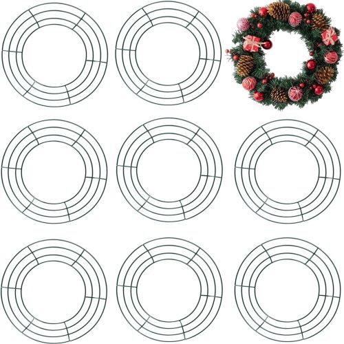 TIHOOD 10PCS 10” Metal Wreath Frame Green Wire Wreath Rings for Christmas New Year Party Home Decor DIY Crafts Supplies