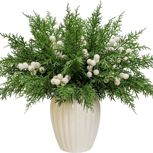 40Pcs Christmas 3D Artificial Pine Branches and Holly Berry Picks, 12.6 Inch Real Touch Faux Cedar Stems Fake Foliage Greenery Sprigs for Vase DIY Crafts Wreath Garland Holiday Decor (40, Red Berry)