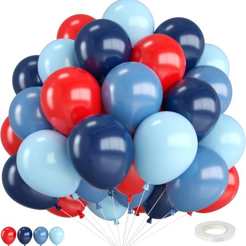Red and Blue Balloons,12 Inch Navy Blue Macaron Blue and Dark Blue with Matte Red Balloons,for Birthday Wedding Baby Shower Theme Party Decorations