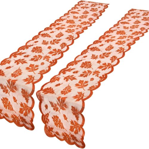 Attmu 2 Pack Fall Table Runner, Thanksgiving Table Runner, Fall Table Decor for Home with Maple Leaves Lace for Thanksgiving Dinner Table Decoration(13 x 72 inches)