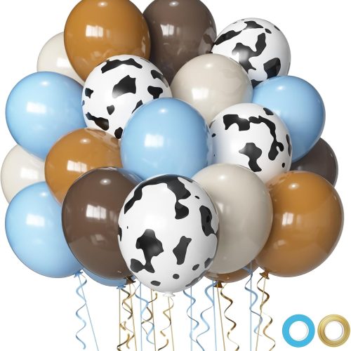Blue Brown Cow Balloons Set,12Inch 60pcs Cow Balloon Brown and Blue Balloons for Adult Party Farm Wedding Cow Themed Party Decorations