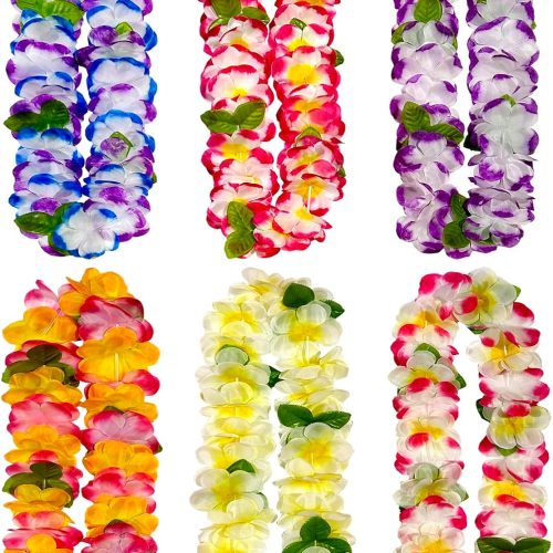 6 Count Thickened Hawaiian Leis, Perfect Luau Party Supplies for Summer Beach Vacations, Essential Party Decorations for Birthday, Graduation, and Wedding Celebrations