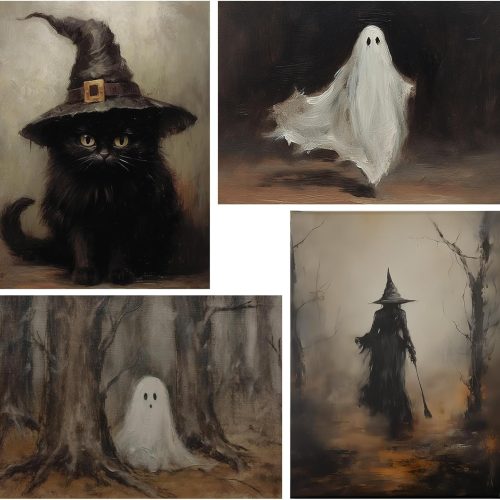Yeaqee 4 Pcs Diamond Art Kits DIY Painting for Adult Aesthetic Wall Diamond Crafts Aesthetic Room Decor Cute Painting Pictures 5d Craft Wall Decor for Home 10 x 11.8''(Pumpkin Ghost)