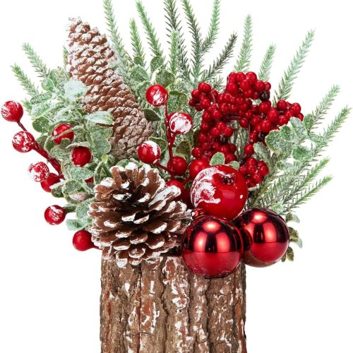 Christmas Decorations Indoor, Christmas Centerpiece Table Decorations, Small Artificial Tabletop/Desk Christmas Tree with Xmas Ornaments Pinecone Berry for Home Farmhouse Mantle Décor (Red)