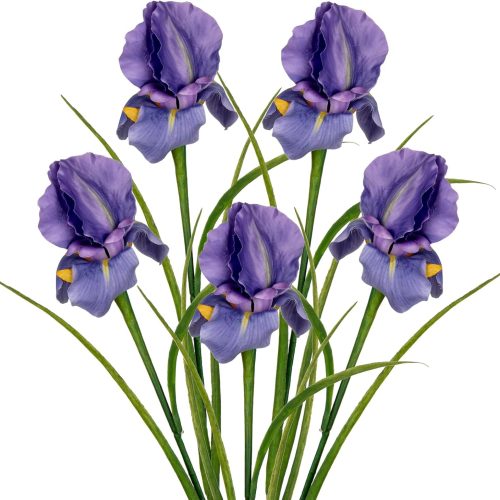 DILATATA Iris Flowers Artificial 5 Pcs Real Touch Long Stems Iris Flowers 23.6" Silk Iris Fake Flowers for Wedding Bridal Home Decor - Purple