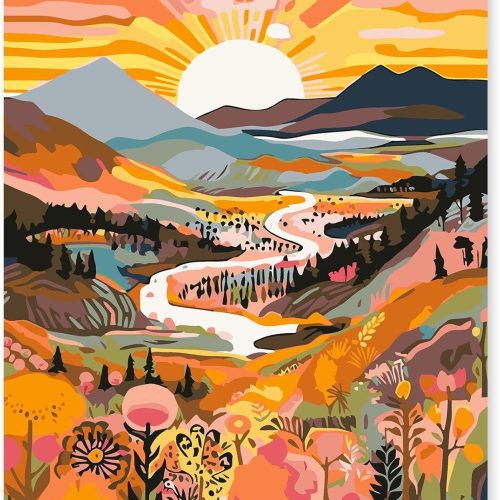 EFOTIML Paint by Numbers Kit for Adults Beginners & Kids Ages 8-12,1 Pack 16x20 inches Canva for Painting Kits for Adults in Colorful Box(Without Frame)- Sunrise Mountains and Rivers
