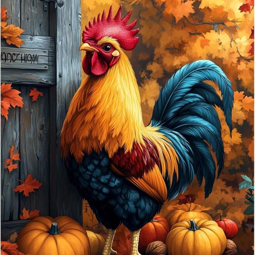 5D Diamond Painting Kits for Adults, Rooster Diamond Art Fall Kit for Beginner,Full Round Drills Pumpkin Chicken Diamond Dots Beads On Canvas Painting by Diamonds for Wall Decor 12 x 16 Inches