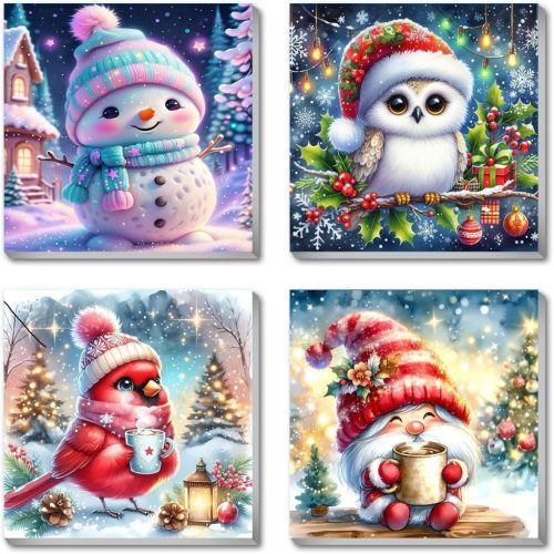 bleihum 4 Pack Paint by Number for Kids with Framed- Paint by Numbers for Kids Ages 4-8-12, Christmas Animals Kid Painting by Numbers Crafts Kits for Home Wall Decor Gifts(8X8inch)