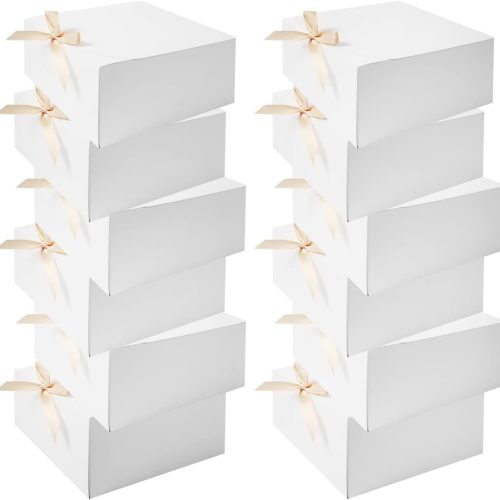 WLUSEAXI 12pack Gift Boxes with Lids,White Gift Boxes Bulk with Gold Bow Ribbon,Bridesmaid Proposal Box for Presents Kraft Paper for Wedding,Christmas,Halloween,Baby Shower