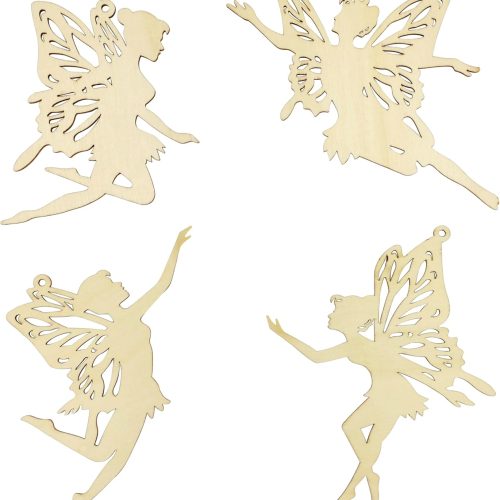 16 Pack 4 Inch Wood Fairy Cutouts Unfinished Wooden Fairy Embellishment Hanging Ornaments DIY Fairy Craft Gift Tags for Home Party Decoration Craft Project