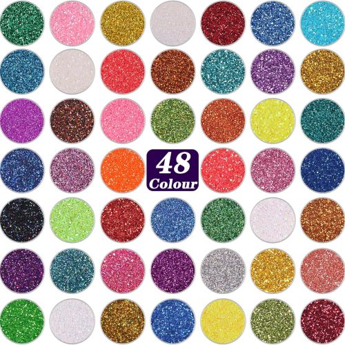 48 Assorted Holographic Iridescent Metalic Colors Extra Fine Glitter Pack,Hair Eye Face Body Make Up Glitter,Epoxy Resin Tumbler Jewelry Making Festival Decor DIY Art Craft Glitter
