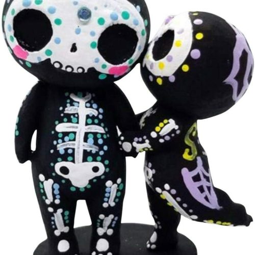 Sugar Skull Couple Figurine Statue Couples Cute Skeleton Mexican Halloween Day of The Dead Figurines Valentine's Day Decor(kiss)
