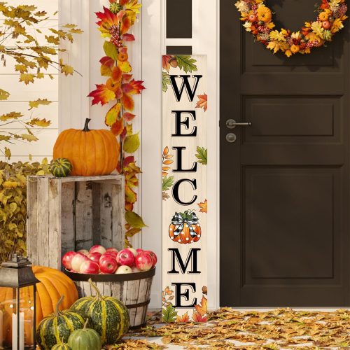 Fall Welcome Sign 47 inch Autumn Pumpkin Vertical Wooden Porch Sign Front Door Decorate For Garden Home Yard Farmhouse Thanksgiving Decor