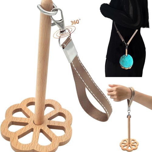 Portable Wrist Yarn Holder with Crossbody Strap, Yarn Spinner, Solid Wood Wrist Yarn Ball Holder for Crocheting, Yarn Organizer Storage Knitting Supplies Crocheting Gift for Craft Lover