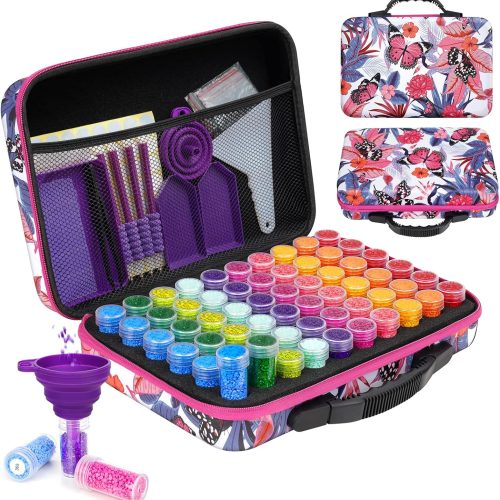 FUNDAFUL Diamond Painting Storage Containers, 60 Slots Diamond Art Accessories and Tools with Shockproof Jars Diamond Painting Kits for Jewelry Rings Charms Glitter Beads Organizer