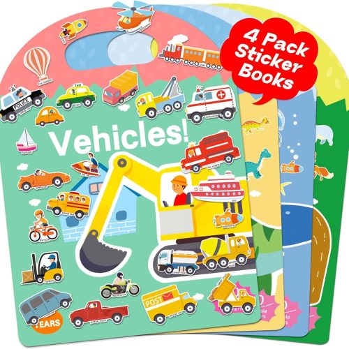 4 Sets Sticker Books for Toddlers 3+ Years, 122 Pcs Puffy Stickers for Kids, 3D Sticker Books for Toddlers, Toddler Airplane Travel Essentials for Kids