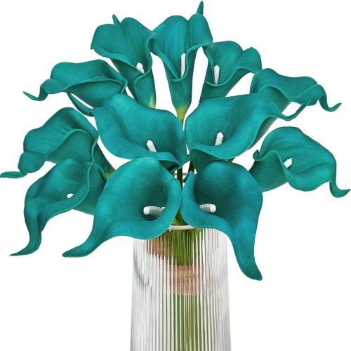 1 Letjolt Artificial Calla Lily Teal Flowers for Wedding Bouquet Flower 12Pcs Home Decoration Faux Calla Lilies Flower, Teal Blue