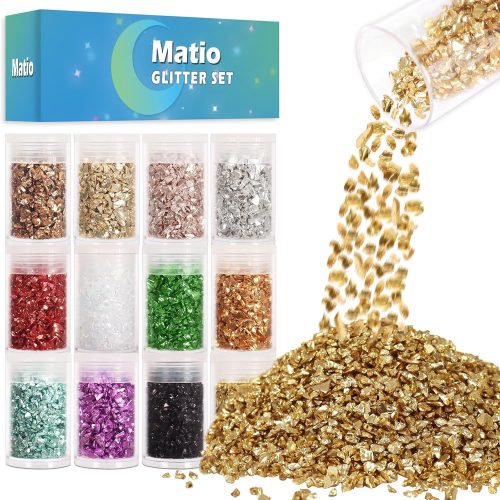 1 Matio 12 Colors Crushed Glass Irregular Glitter, 4.23oz/ 120g Crushed Broken Glass Sprinkle Chips for Resin Epoxy Jewelry DIY,Shattered Crystal Flakes Sequins for Nail Art Decor Phone Case Vase Filler