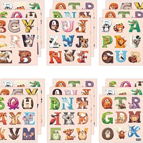 1 24 Sheets Letter Stickers, 212 PCS Alphabet Letter Stickers Animal Design, Creative Educational Fun for Kids, Vinyl Waterproof Adhesive Stickers for Bottles Cups Scrapbooking Party Decorations
