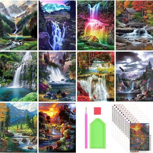 1 Stalente Diamond Painting Kits for Adults, 10 Pack 5D Diamond Art Kits for Beginners Round Full Drill Diamond Painting for Home Wall Decoration Gift 12×16inch, Landscape Waterfall