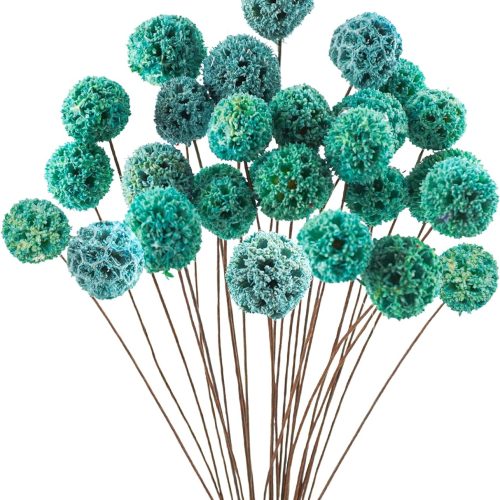 1 24 PCS Dried Craspedia Billy Balls Flowers, 18” Natural Dried Flowers Bouquet for Vase Floral Arrangements Wedding Table Centerpieces Party DIY Home Decor (Blue)