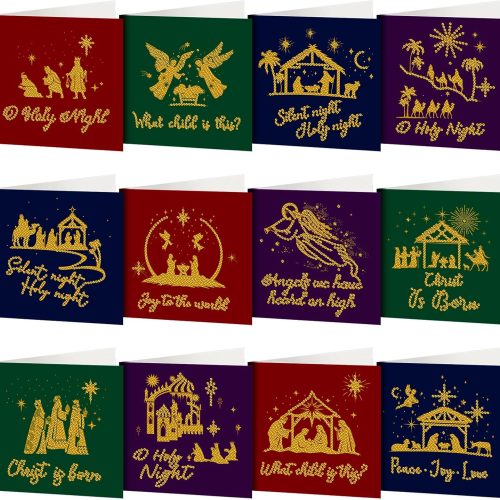 1 TecUnite 12 Pieces Religious Christmas Diamond Painting Greeting Card Diamond Art Cards Christmas Holy Night DIY Crafts Kits Gift for Birthday