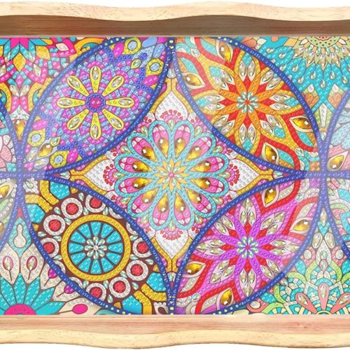 1 EWJRNSF Diamond Art Kits for Adults Wooden Serving Trays with Handles, 5D Diamond Painting Big Gem Arts and Craft Gifts Trays Decor Gift Home Decor 7.8x11.8 Inches Mandala A
