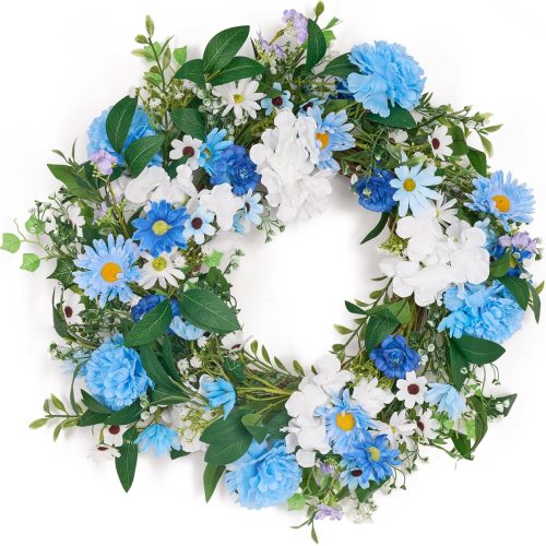 1 GENMOUS 24 Inch Christmas Wreaths for Front Door, Green Cypress Leaves Wreath with Cedar Laurel White Berries, All Season Indoor Outdoor Wedding Holiday Christmas Home Wall Door Porch Decor