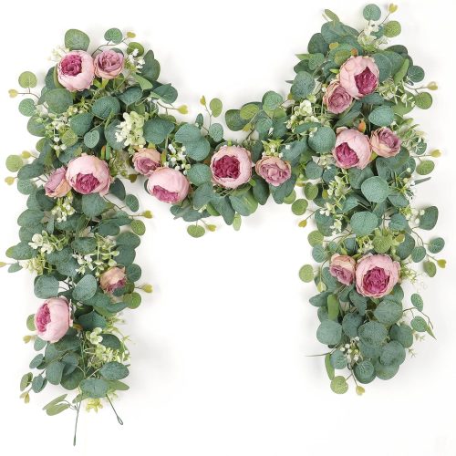 SOMYTING 2 Pack 13FT Flower Garland, Artificial Rose Vine Fake Flower Garland Silk Rose Peony Hanging Vine Faux Floral Garlands for Wedding Party Arch Table Wall Backdrop Decoration (Vintage Pink)