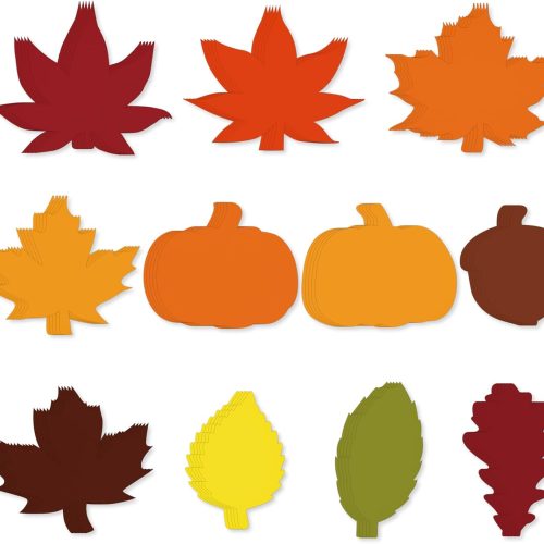 Fall Paper Leaves Cutouts for Classroom Bulletin Board, 55pcs Fall Leaves for Crafts Decor, Autumn Maple Leaf Cutouts for Wall, Cardstock Pumpkin Cut Outs for DIY Crafts