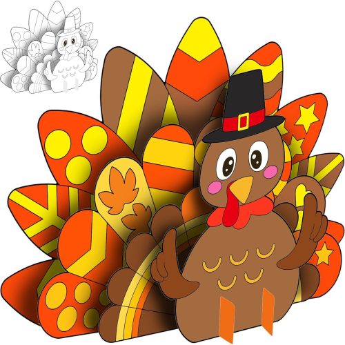 Fancy Land Thanksgiving Turkey Craft for Kids Color Your Own Turkey Puzzle Crafts DIY Standing Turkey Kits Decor for Fall Themed Party Supplies 10 Sets