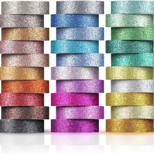 Eaasty 30 Rolls Glitter Washi Tape Colored 66 Yard Rainbow Metallic Tape Decorative Adhesive for Art Scrapbook DIY Craft Projects Gift Wrapping Decor