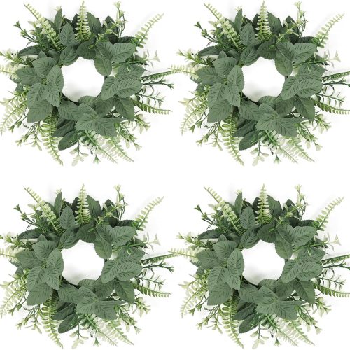 Dremisland 4-Pack Eucalyptus Mini Faux Wreaths - Green - 10in - Kitchen Cabinet, Door, Window, Wedding, Casual Occasion